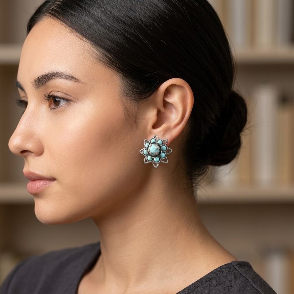 Vintage Faux Turquoise Silver Clip On Earrings